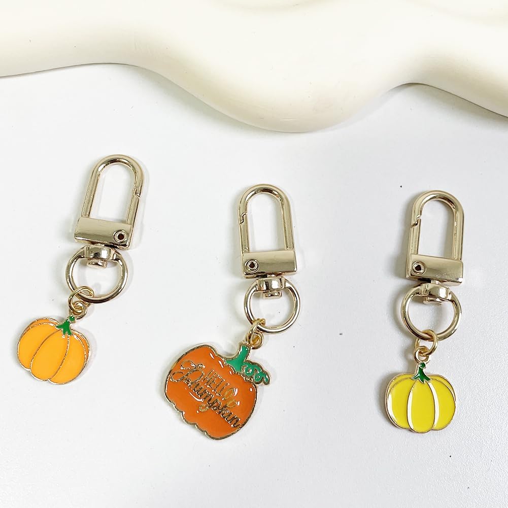 3pcs Thanksgiving Pumpkin Cute Keychain Set Leaf Small Key Chain for Women Bag Charm Car Key Ring Pendant PUMPKIN - Image 7