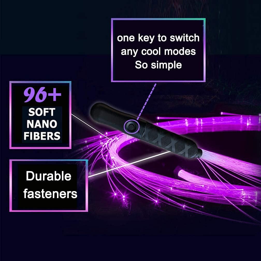Rechargeable LED Fiber Optic Whip Dance Space Whip Light 7 Colors and 4 Glowing Modes Effect Mode for Dancing, Parties, Light Shows, Rave Music Festivals
