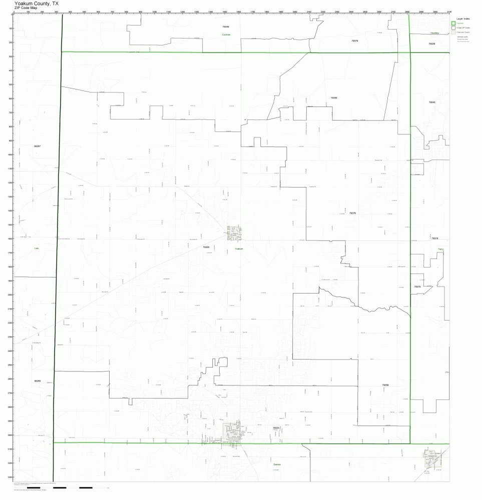 Yoakum County, Texas TX ZIP Code Map Not Laminated Office