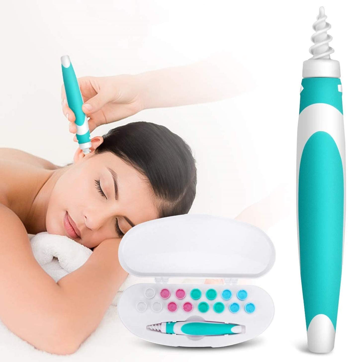 Ear Wax Remover,Soft and Flexible Earwax Removal Tool,Spiral Ear Wax Cleaner with 15 Replacement Tips for Adults and Kids Ear Cleaning