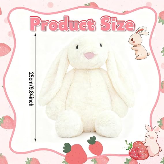 Bunny Soft Plush 25CM Bunny Rabbit Stuffed Animal with Fluffy Soft Ears Rabbits Teddy Rabbit Decorations Gifts For Girls (White)