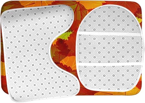 Miniatura 5 de Moslion Juego de 3 alfombrillas de baño de hojas de otoño y hojas de arce, cubierta de tapa de asiento de inodoro, antideslizante, color naranja