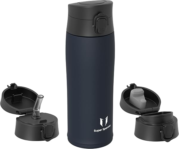 Super Sparrow Insulated Water Bottle - Travel Mug - 500ml, 750ml,950ml - Stainless Steel Water Bottles - BPA Free - Leakproof Metal Bottles - Includes 2 Lids, Straw Lid & Spout Lid - 2