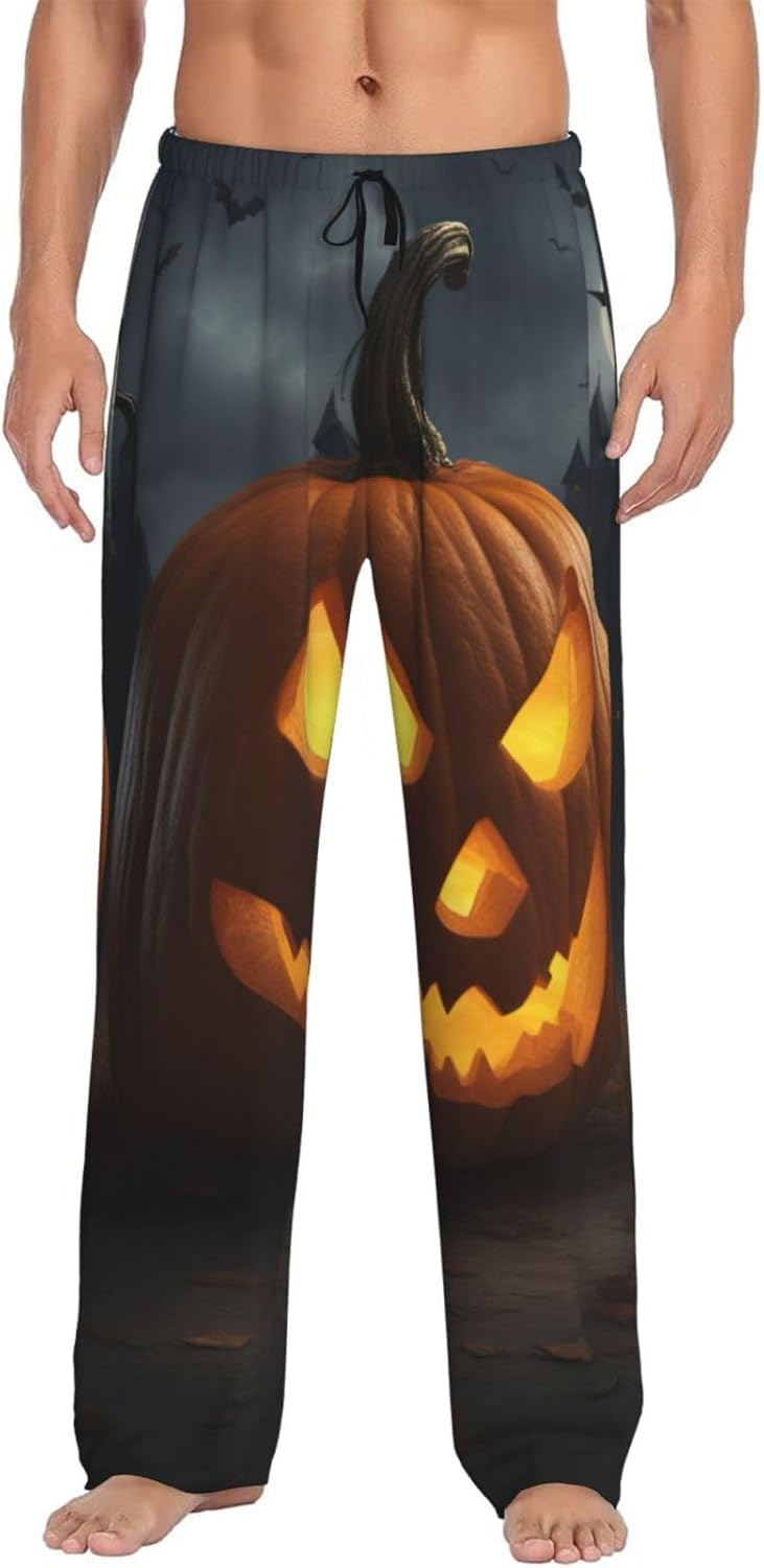 Halloween Pumpkin print Mens PJ Pajama Pants Bottoms Lounge Sleep Pants Sleepwear with Pockets Microfleece