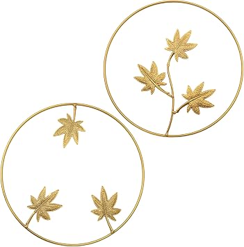Goodangie00 2Pcs Metal Gold Maple Leaf Wall Art - 9.5" Handmade 3D Botanical Modern Tropical Silhouette Hanging Sculptures for Living Room Bathroom Bedroom Office, Boho Decor Gift
