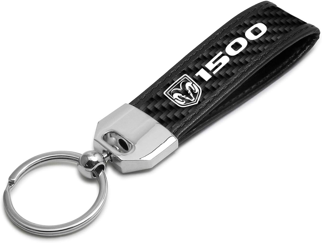 iPick Image for RAM 1500 Logo Real Carbon Fiber Leather Strap Key Chain with Black stitching - Official Licensed