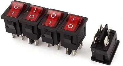 Aexit 5PCS Red Outlets & Accessories Lamp 4 Pins DPST Rocker Switch AC 250V 10/6A Outlet Switches 125V 10/6A