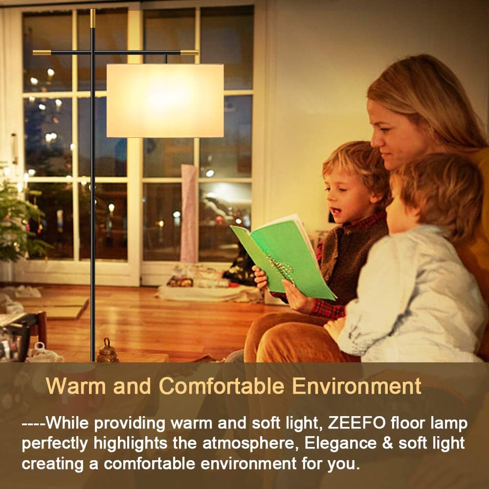 Get Special Price ZEEFO LED Floor Lamp, Contemporary Art LED Floor Lamp with White Fabric Lampshade and with Foot Switch,E26 Lamp Base, Modern Standing Floor Lamps for Bedroom, Living Room,Office (Without Bulb)