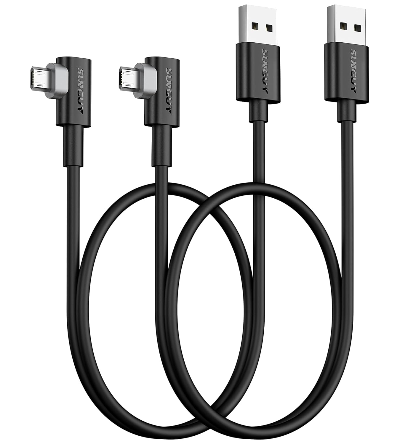 SUNGUY 10-Pack Right Angle Micro USB Cable 1.5FT, 18W Short 90 Degree Micro USB Cable Fast Charging USB 2.0 Data Sync Compatible for Samsung Galaxy S7 Edge S6 S5, Moto E6 5 4, LG-Black