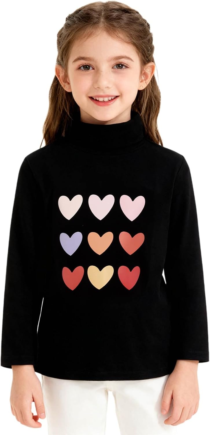 Girls High Neck Fleece Top Printed Long Sleeve Athletic Thermal Shirt