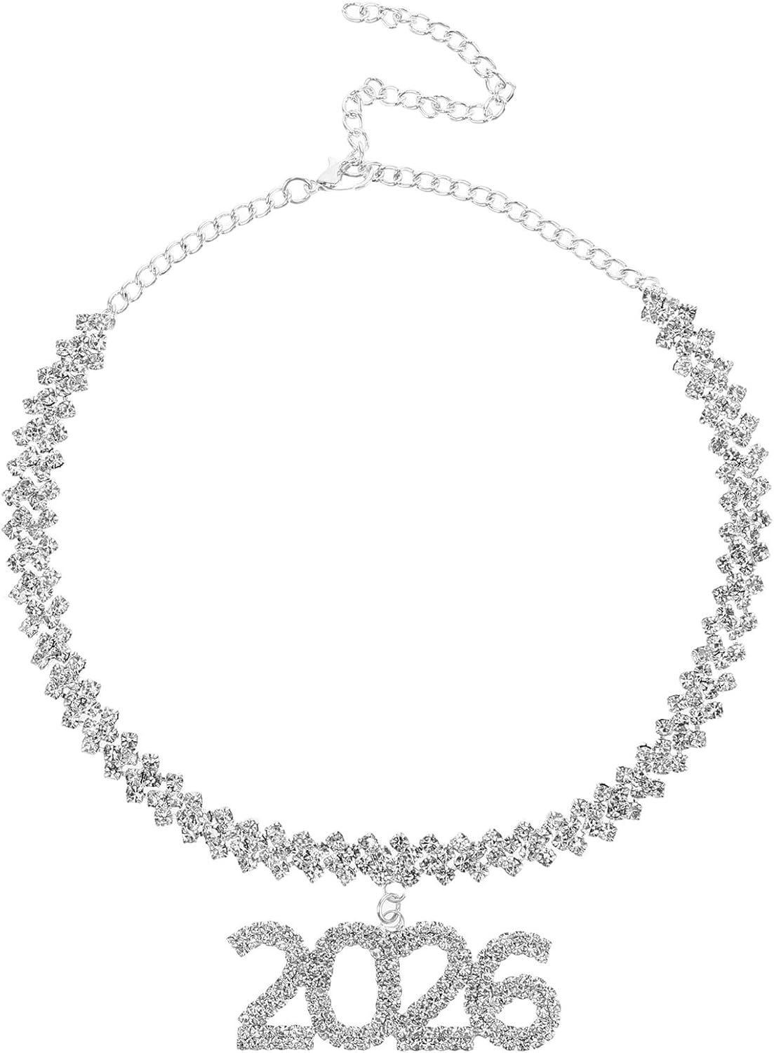 UPKOCH Rhinestone Choker Necklace for Women Bling Chain with 2026 Pendant Short Clavicle Sparkling Jewelry for Graduation Party Wedding