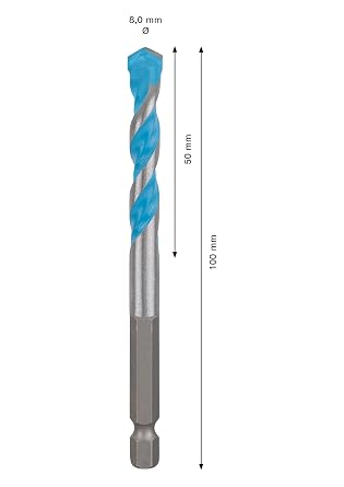 Bosch 1x EXPERT HEX-9 MultiConstruction Drilling Bits (Concrete, Soft floors, Steel, Soft wood, Plastic, Ø 8.00x100 mm, Accessory Rotary Drill/Screws)
