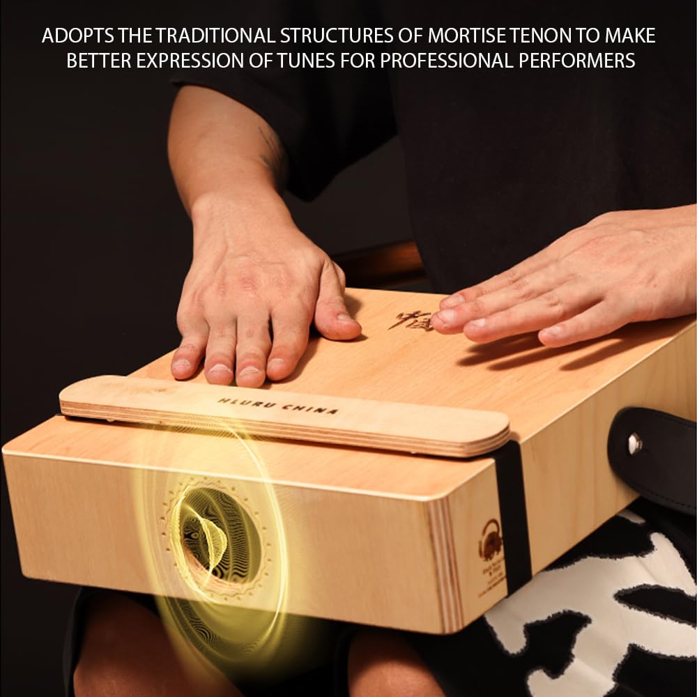 HUIOP Cajón Tambor de Madera 3 en 1 Instrumento de Percusión de Tambor de Mano Plano con Correa Ajustable Tambor de Caja portátil para Principiantes Viajes Fiesta Tambores de Mano