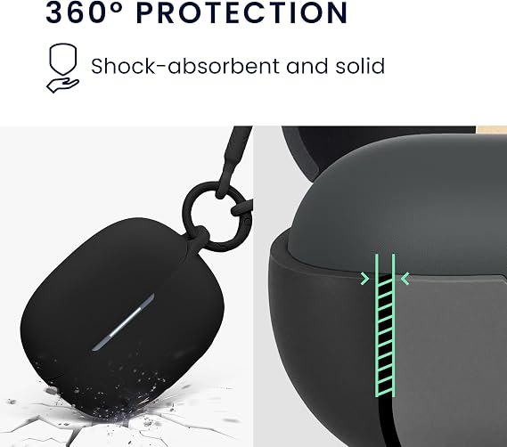 kwmobile Case Compatible with Xiaomi Redmi Buds 6 Pro - Silicone Headphones Cover with Hand Strap - Black