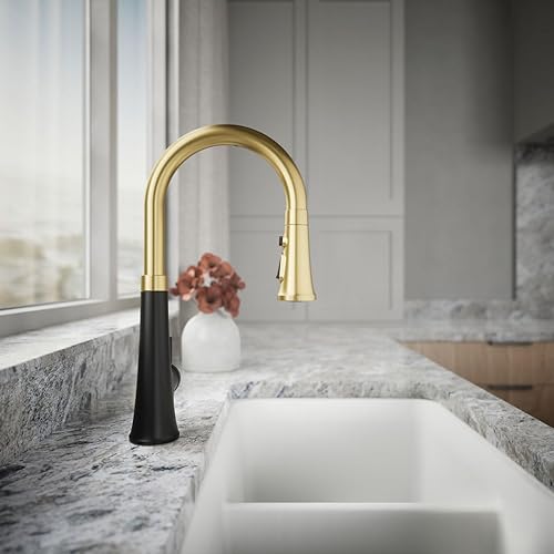 Vista 77 de KOHLER 23765-CBL Tone - Grifo de cocina semiprofesional, negro mate/cromo pulido