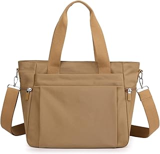 Female Multi-Color Large-Capacity Tote Bag, Canvas Tote Bag with Zipper, Teacher Tote Bag with Pockets and Compartments, Work Bags, Handbags, Crossbody Shoulder Bag (Yellow)