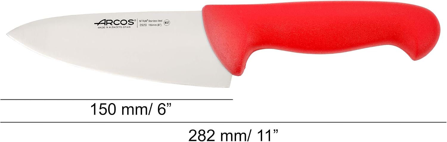 Arcos Chef Knife 5 Inch Stainless Steel. Professional Multipurpose Cooking Knife to Cut and Clean Vegetables. Ergonomic Polyoxymethylene Handle and 150 mm Blade. Series 2900. Color Black
