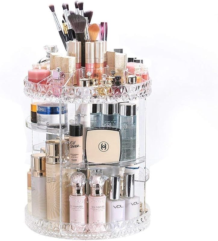 Makeup Organizer 360-Degree Rotating Adjustable Multi-Function Acrylic Cosmetic Storage