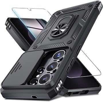 CONSTRAIN - Samsung Galaxy S26 Ultra ile uyumlu Ekran Koruyucu Kılıf Sürgülü Yüzüklü Standlı Darbe Emici Tank Kapak - Siyah