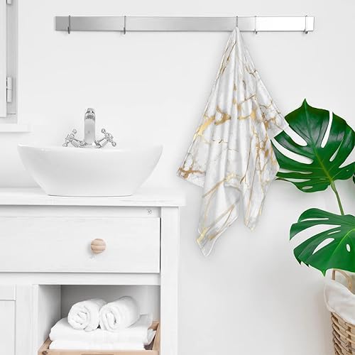 Vista 16 de Juego de 2 toallas de mano con textura de mármol para baño, toallas de baño decorativas de maza negra y dorada, toalla facial suave y absorbente
