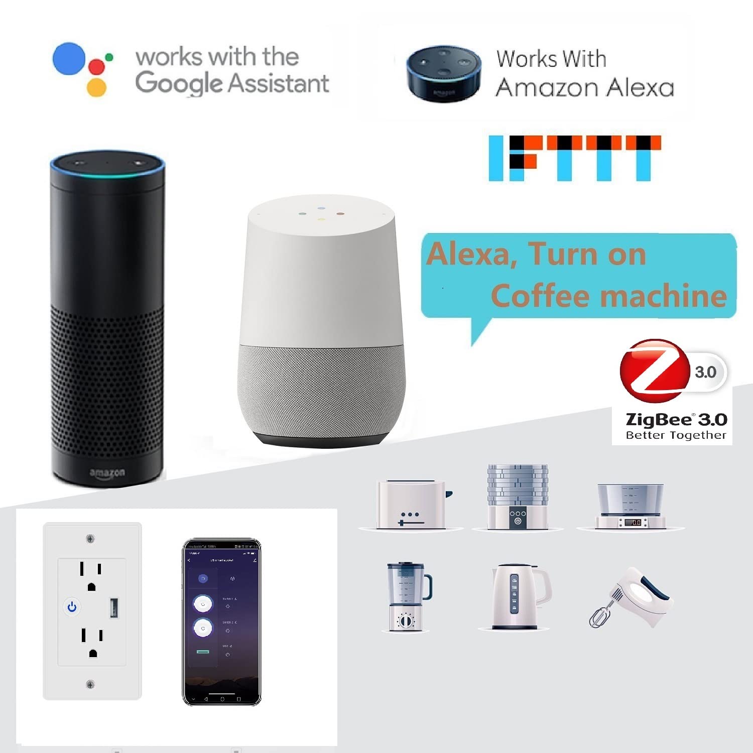 Jinvoo ZigBee Smart Outlet 16A 2 AC Individual switches 1 USB Charger Works with Philips HUE SmartThings Echo Google Assistant hub Required 2 Pack