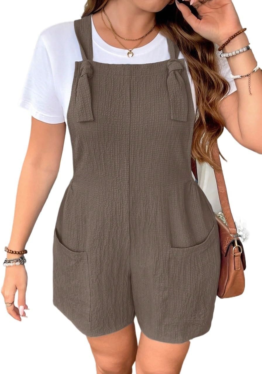 Rompers for Women Summer 2026 Plus Size Casual Pocket Loose Strap Jumpsuit Shorts