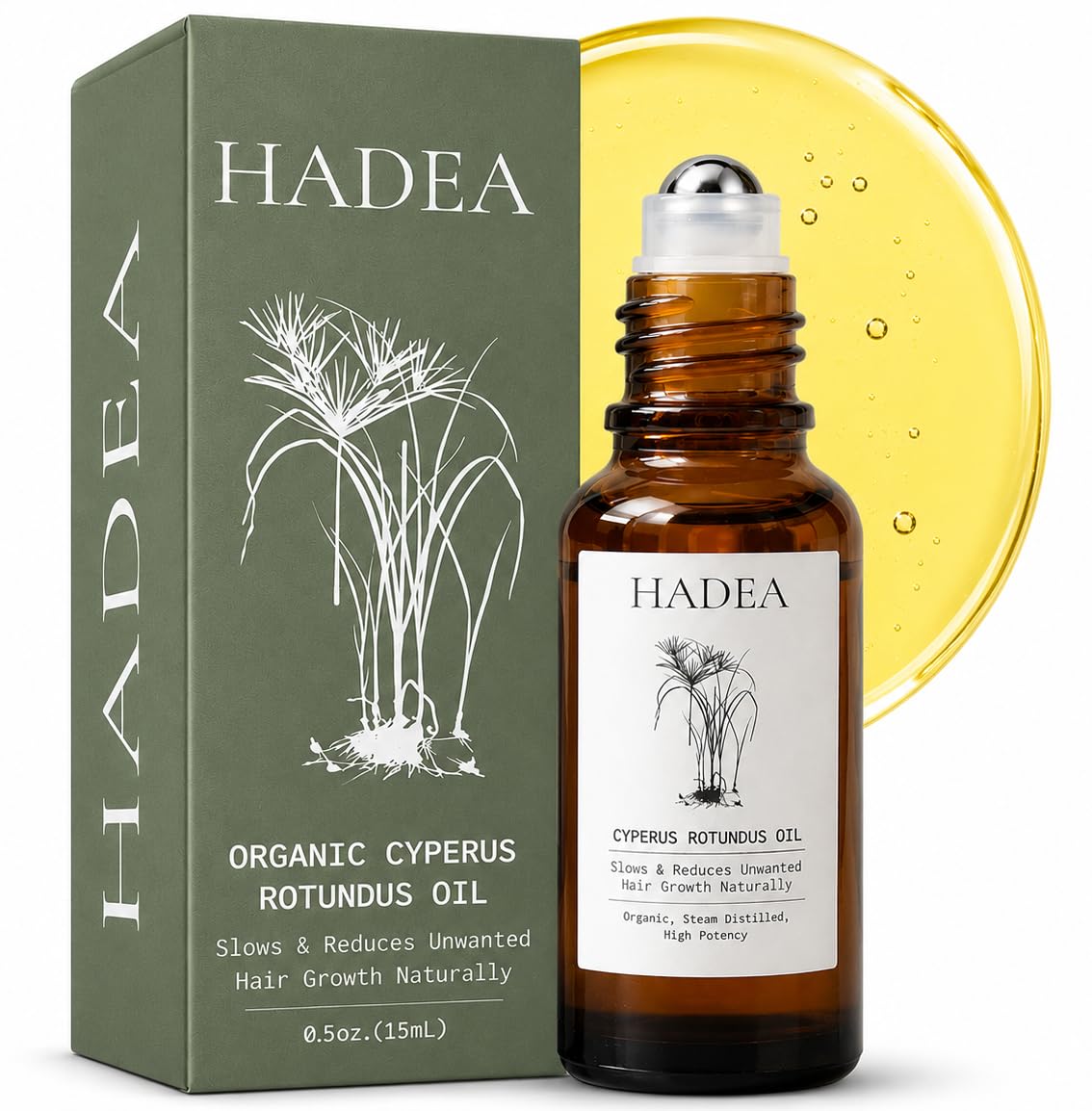 Cyperus Rotundus Oil to Reduce and Slow Down Unwanted Hair Growth, For PCOS, Hirsitusim, Any Unwanted Hair | Cypress Rotundus | Organic Cyprus Oil Travel Size Roll On (15 ml) 0.5 Fl Oz (Pack of 1)