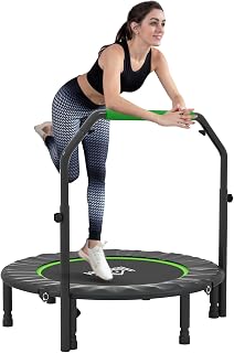 HOMCOM Trampolín de Fitness Adultos Ø102/114/122 cm, Cama Elástica Plegable con Mango Ajustable de 4 Niveles, Marco de Acero, para Entrenamiento Piernas, Cuerpo en Hogar, Oficina, Gimnasio