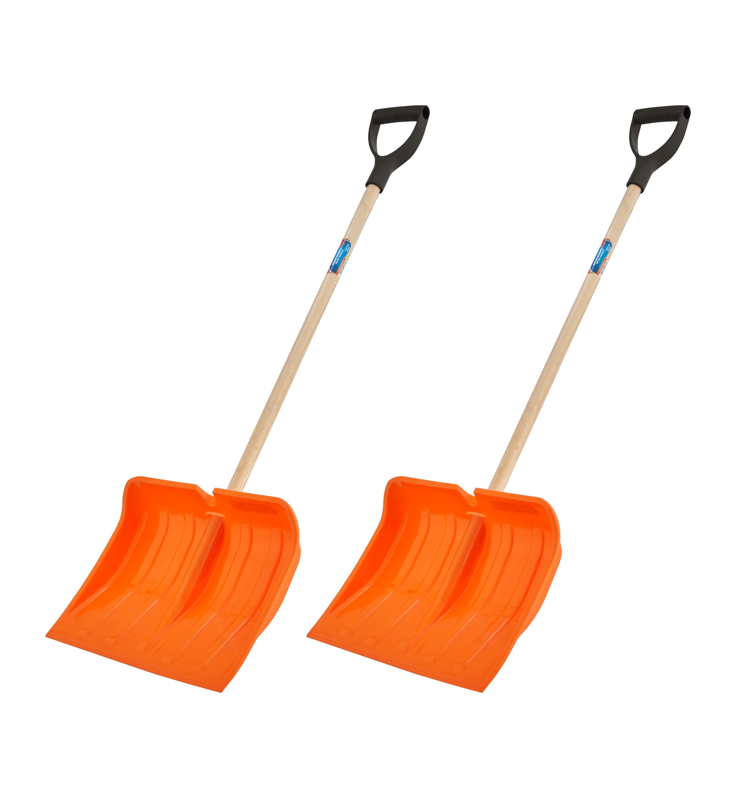 Superio Plastic Snow Shovel for Driveway Snow Pusher Shovel for Snow Removel Heavy Duty Orange Shovel with Sturdy Wooden Handle -D-Shaped, 16