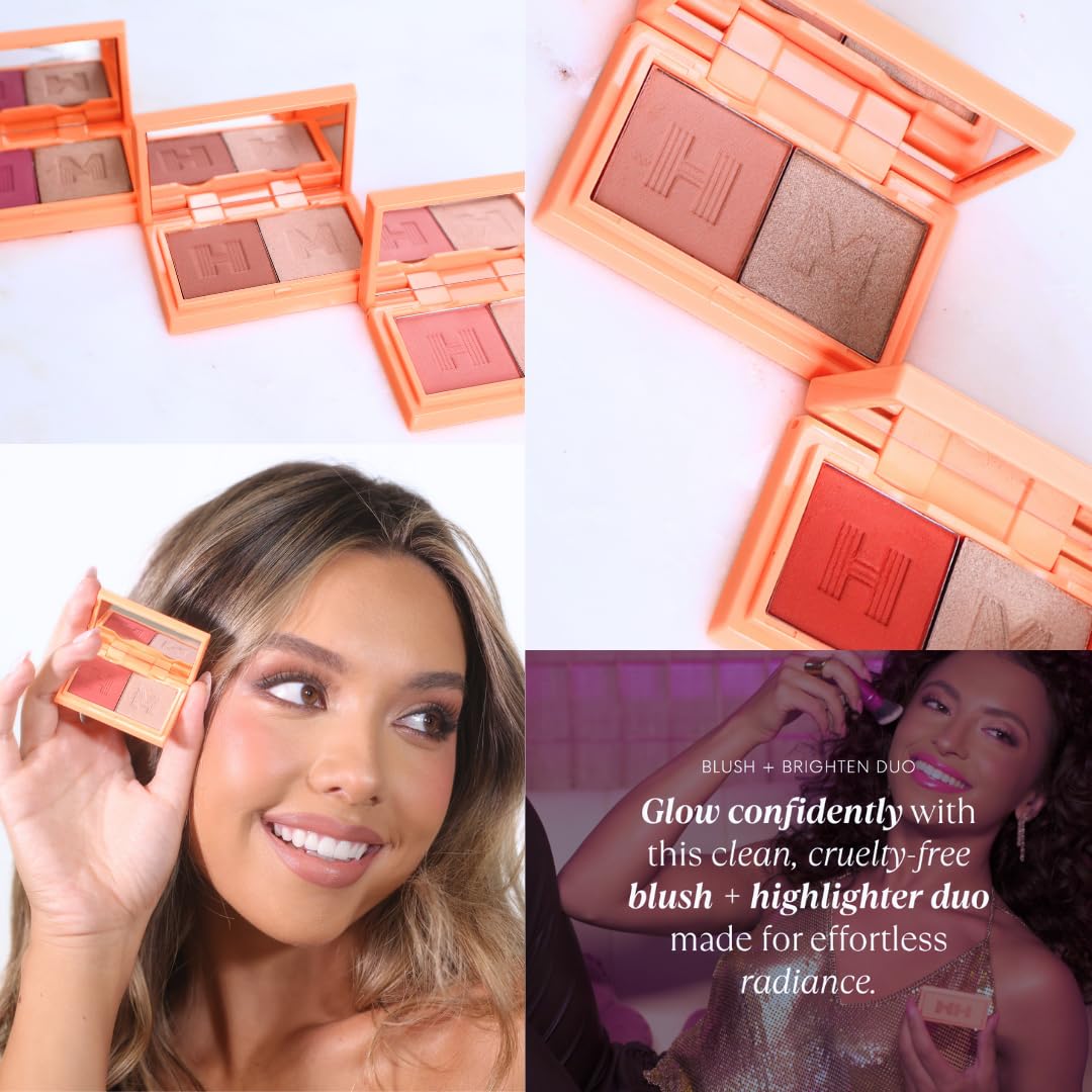 Blush + Brighten Highlighter Duo, Mini Lightweight Blendable Shimmer Blush, High Pigmented Makeup Powder Palettes, Cruelty Free - BoSS Babe