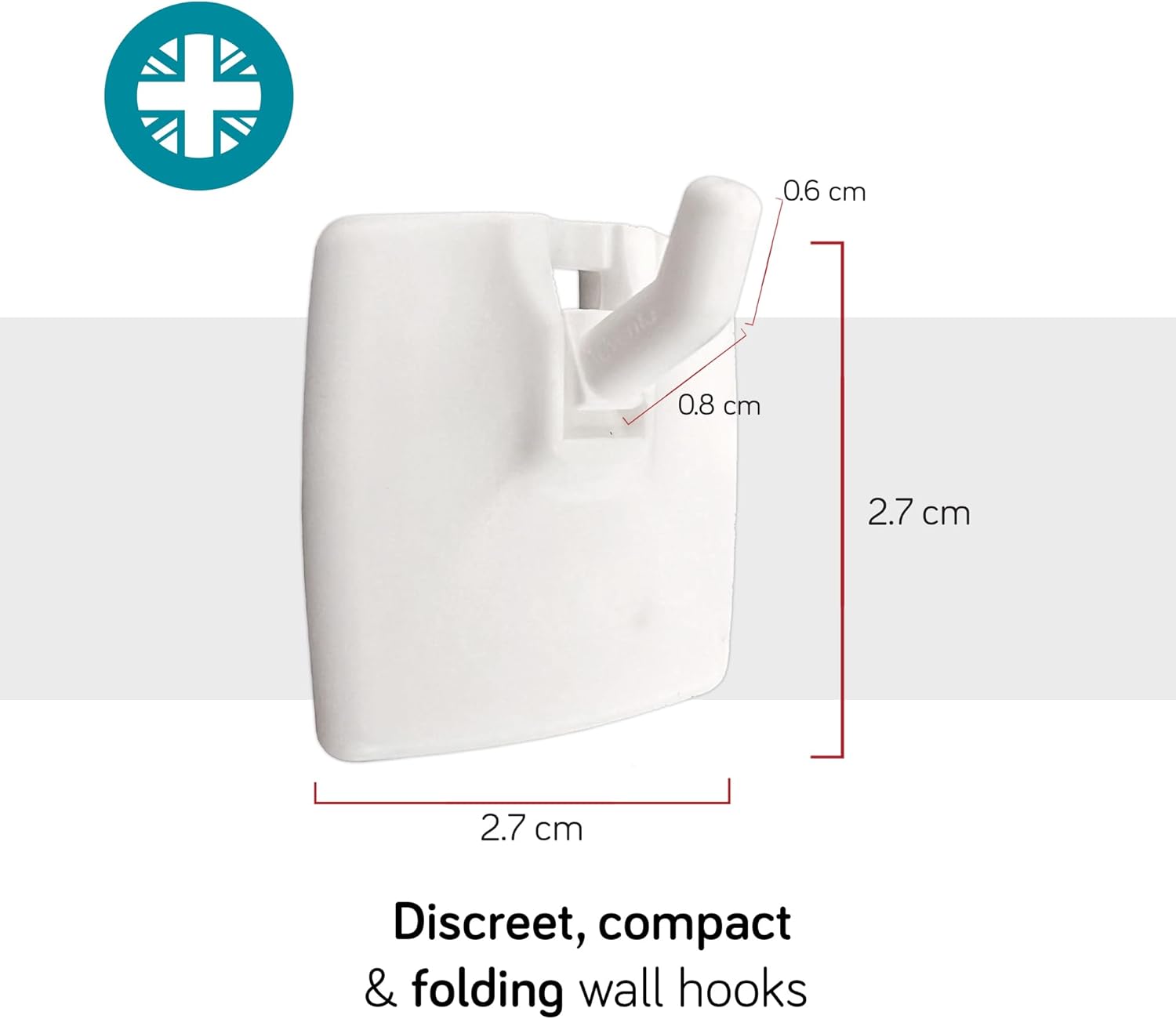 Self Adhesive Hooks, Small, Value Pack of 8 Hooks in White Complete with Adhesive Strips – Removable and Repositionable Hanging Hook for Various Surfaces – Damage Free Hanging.