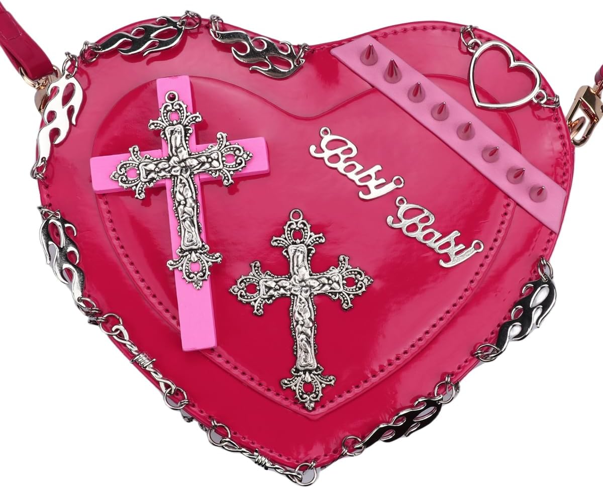 Heart Shaped Purse for Women Girls Gothic Crossbody Shoulder Bag PU Leather Satchel Handbags - Image 8