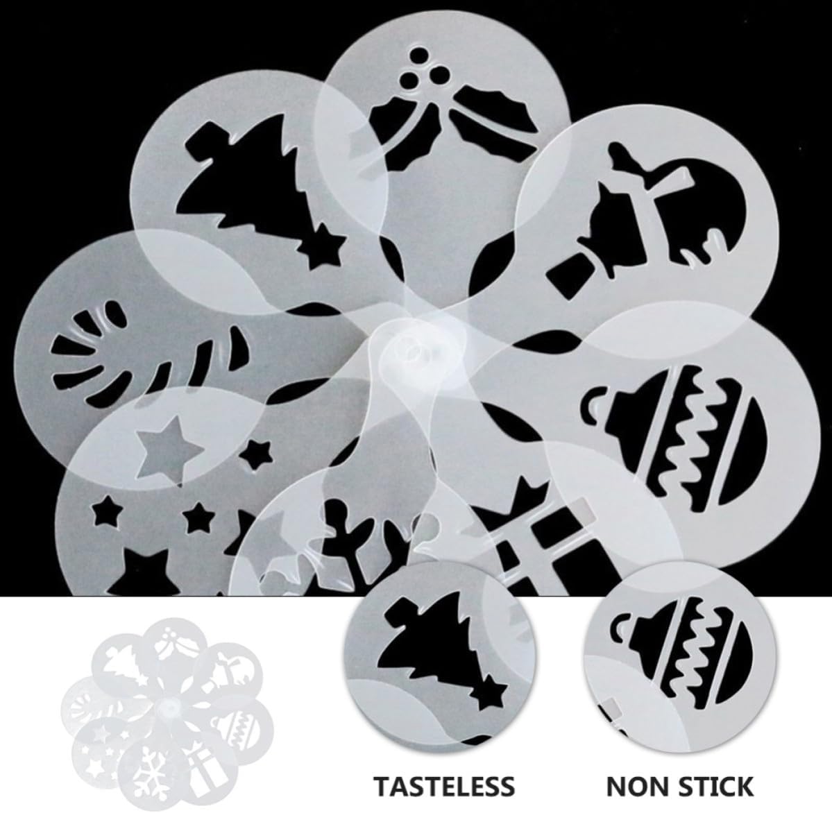 8 Pcs Christmas Themed Plastic Stencils Set for Baking