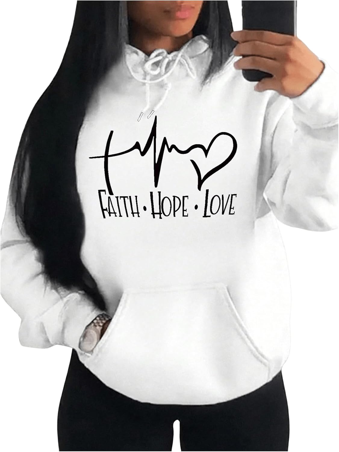 Women's Graphic Sweatshirts Long Sleeve Drawstring Hoodies Drop Shoulder Hooded Pullover Sweatshirt