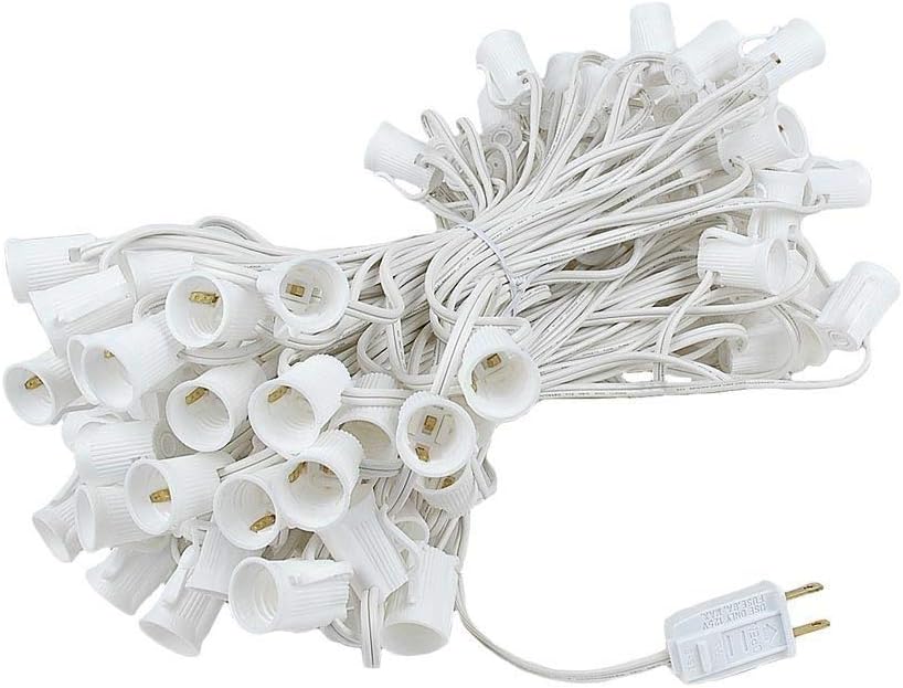 G50 Patio String Lights with 125 Frosted White Globe Bulbs – Wedding Outdoor String Lights – Market Bistro Café Hanging String Lights – Patio Garden Globe Lights - White Wire - 100 Feet