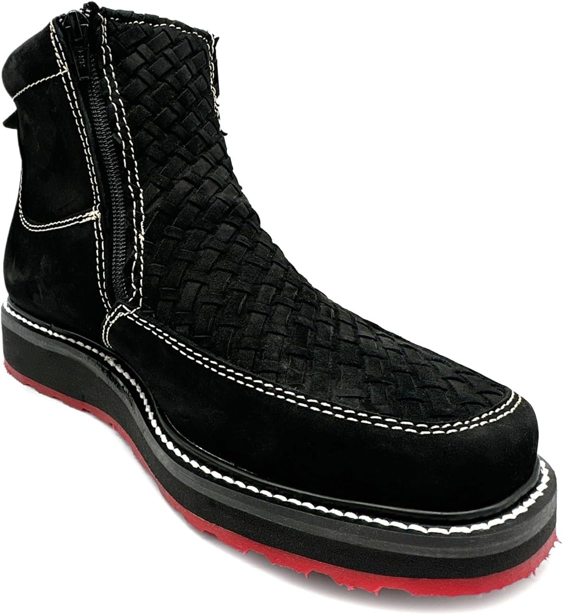The Western Shops Men's Square Toe Leather Double Zipper Cowboy Petatillo Boot