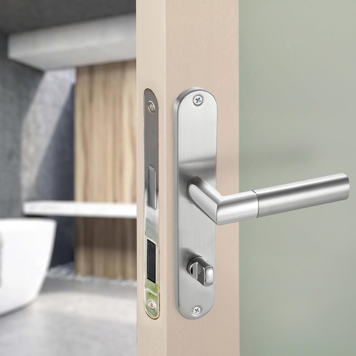 Stahlia Drückergarnitur Langschild Renovierungsgarnitur Edelstahl glanz poliert CATHY OVAL | WC - Badezimmer | Türbeschlag Zimmertüren, Eingangstüren für Türstärke 20–47mm | Befestigungsmaterial