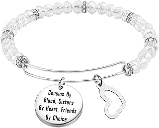 Cousin Bracelet Cousins By Blood Sisters By Heart Friends By Choice Bangle Cousin Jewelry Gift for Cousins (Silver)