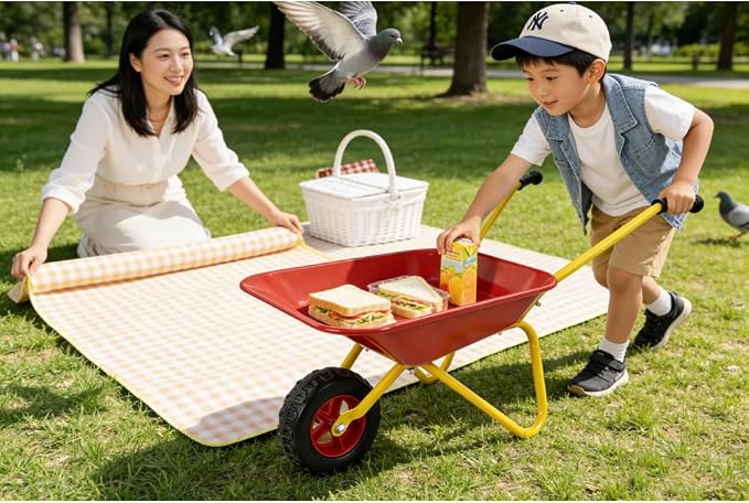 Carretilla infantil roja con estructura metálica miniatura 3