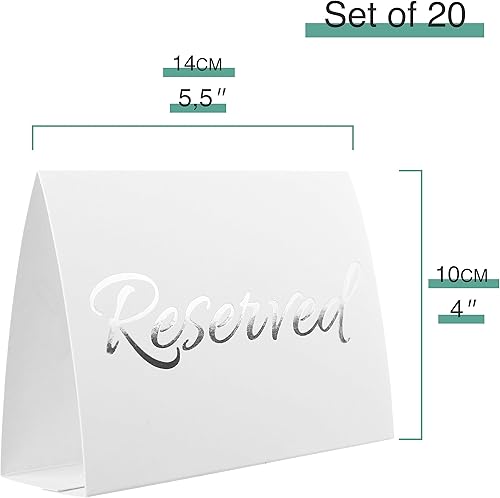 Miniatura 3 de Paquete de 20 letreros de mesa reservados blancos modernos con letras plateadas, letreros reservados para bodas, accesorios de boda, letreros de
