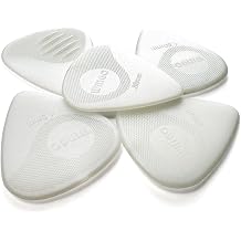 WINGO Guitar Picks with Grip Stamped, Non Slip Textured Picks 5 Pack 073, 088, 1.0, 1.25, 1.5mm for Acoustic Electric Guitar Bass- White Color.