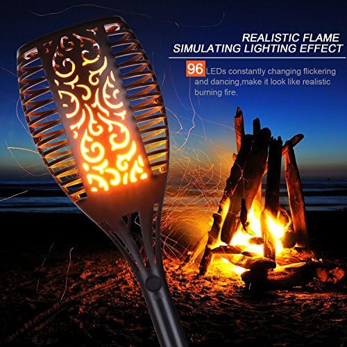 IMAGE Solar Torch Flame Garden Lights Solar Pathway Flickering Lighting Waterproof 96 LED Dancing Flame Realistic Light Dusk to Dawn Auto On/Off Security Path Lights for Patio Deck Driveway -4 Pack