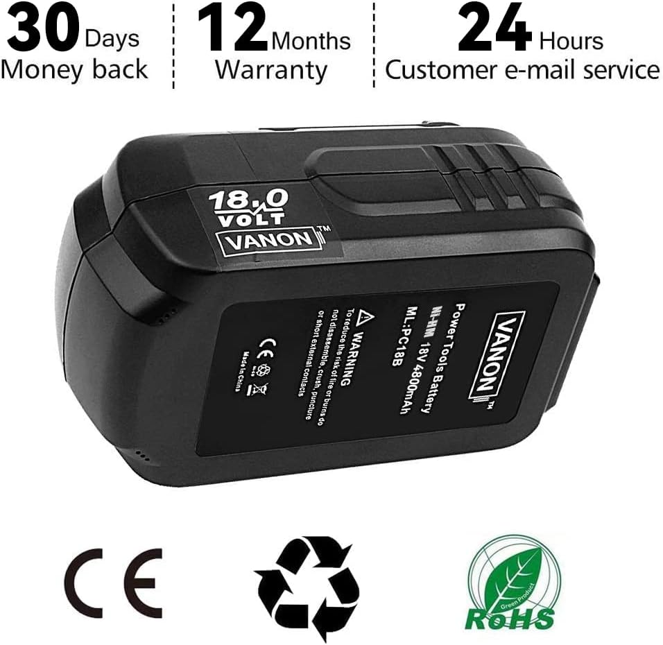 VANON 2-Pack Ni-MH 18V 4.8Ah PC18B Replacement for Porter Cable 18V Battery,Compatible with Porter Cable PC18BL PC18BLX PC18B-2 PCC489N PCMVC PCXMVC