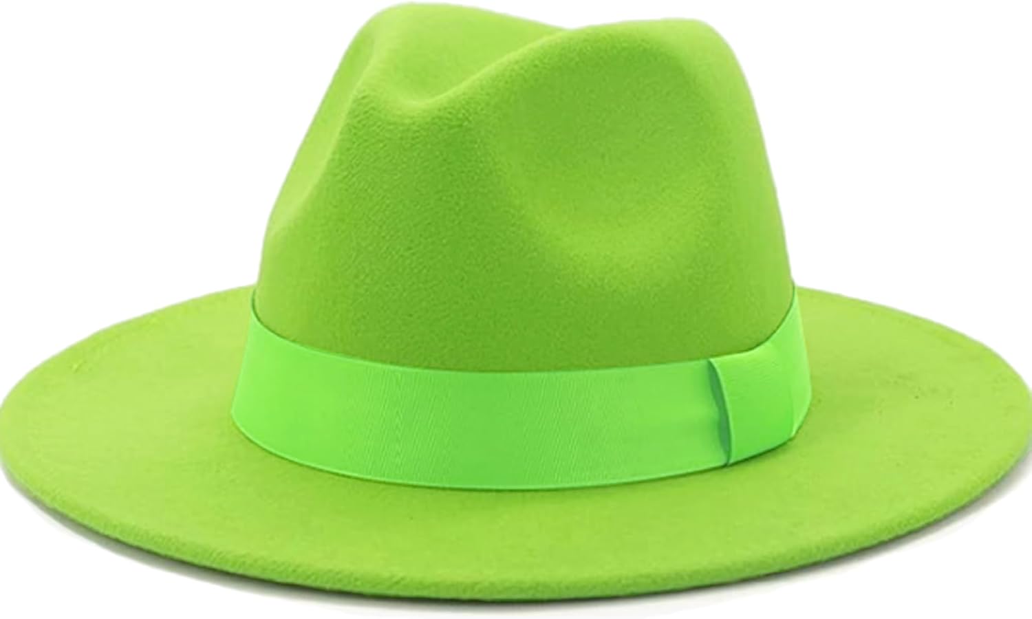 Men's Women's Wide Brim Fedora Hats with Ribbon Panama Felt Cap, British Style Vintage Flat Brimmed Jazz Hat