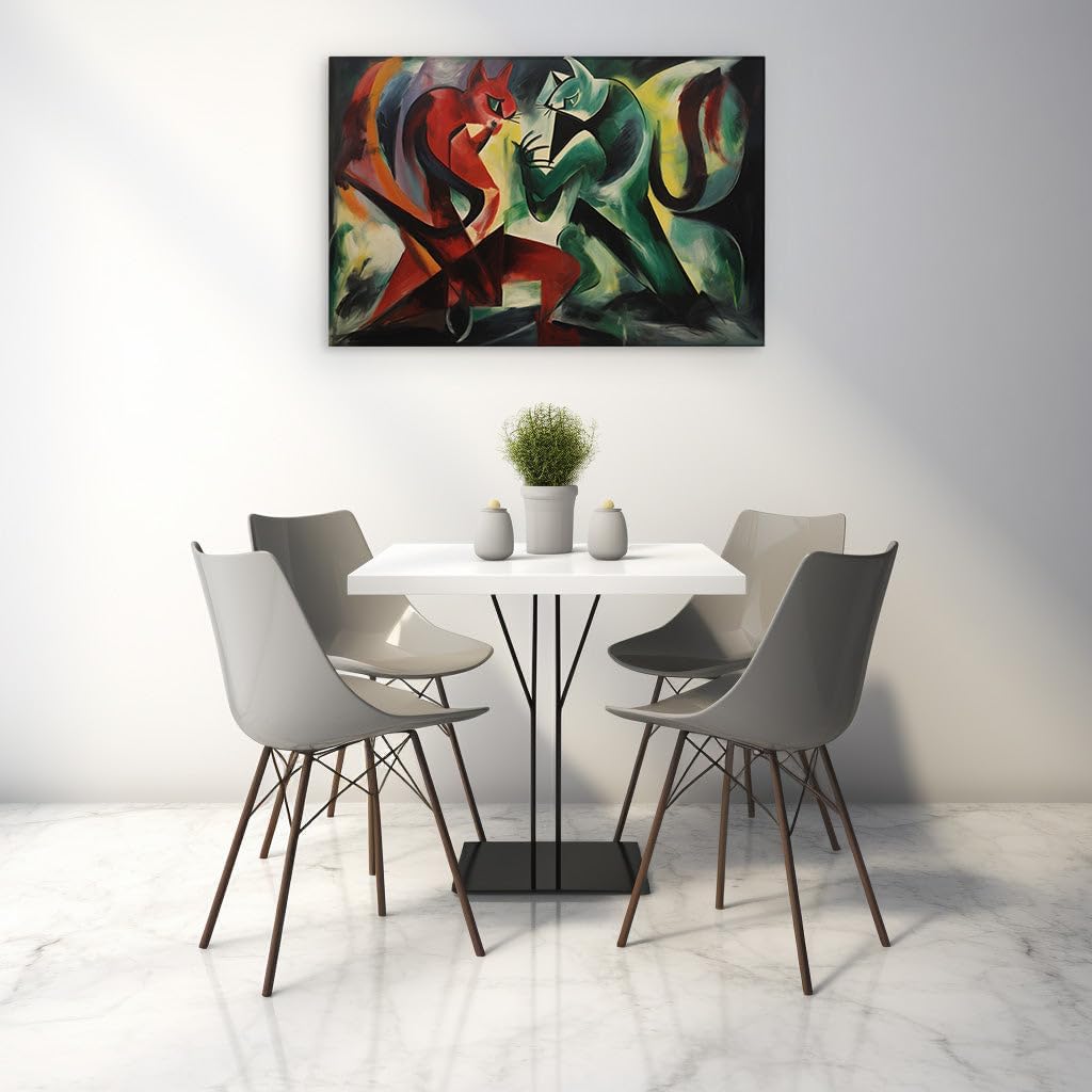 Canvas for Living Room. Dynamic Feline Contrasts A Vivid Dance of Colors in Franz Marc's 1913 Masterpiece The Cats, 27 x 18 inch Canvas Wall Art - Kids Fantasy and Magic - Nature Home Decor