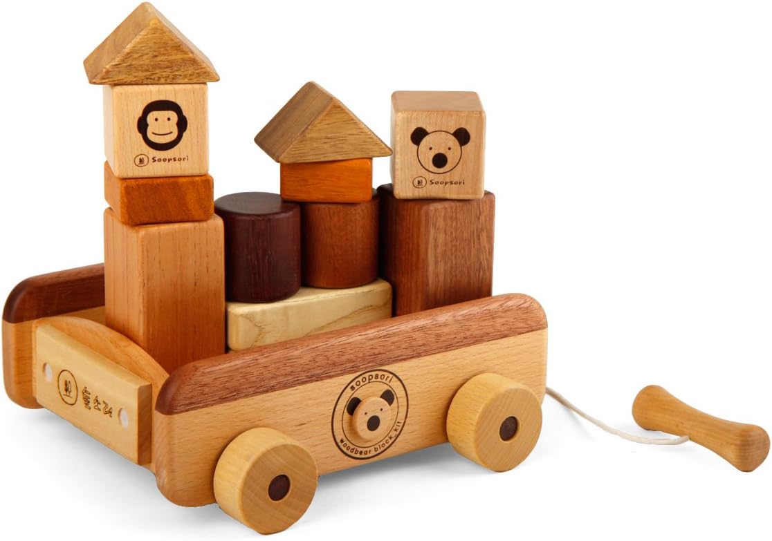 Soopsori Wooden Blocks with Pull Wagon