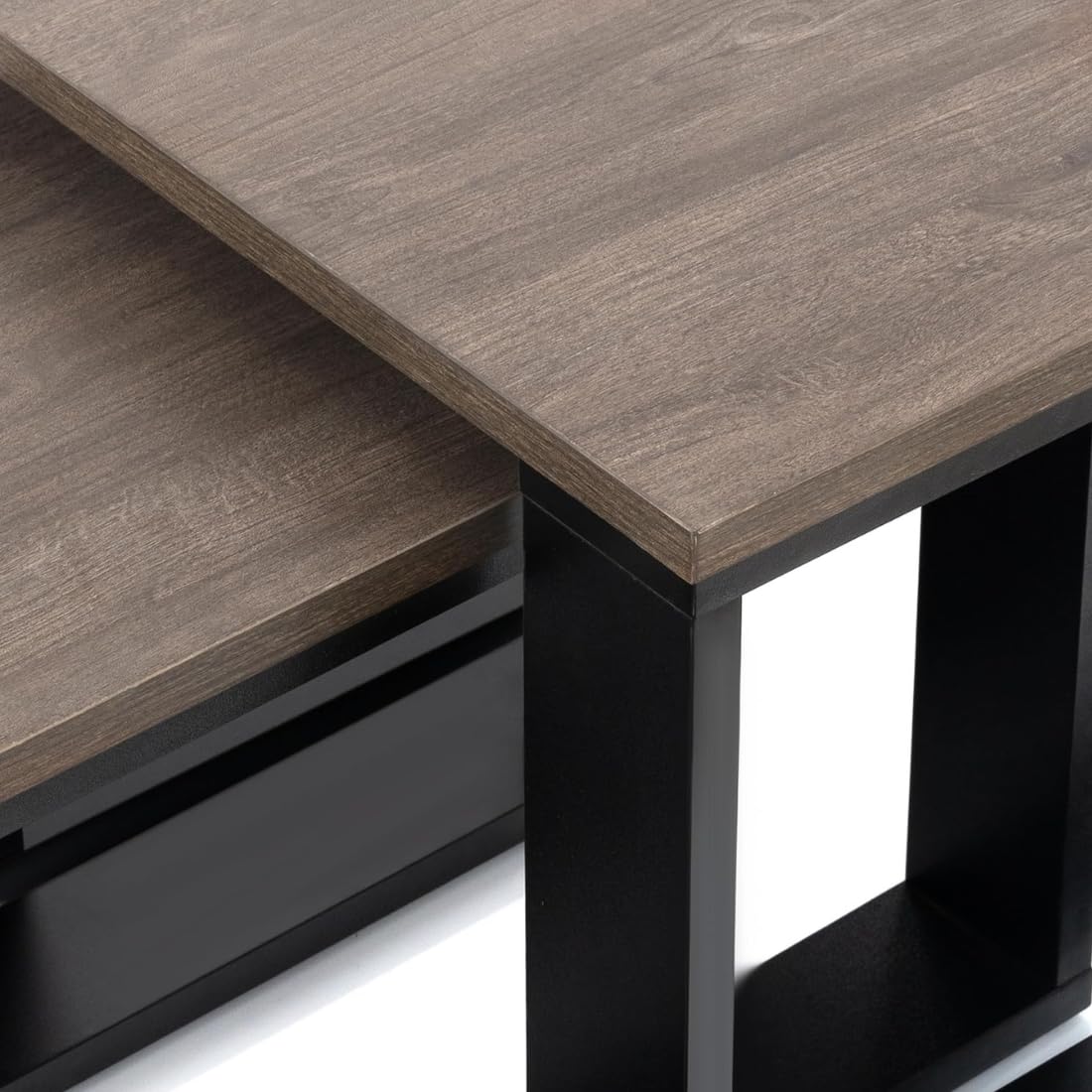 Wooden Expert Living Room Table Wood,Coffee Table Set of 2 in 2 Sizes,Side Table Wood,Table for Sofa with Black Frame and Wooden top,Side Tables for Living Room Set,Coffee Table,Side Table (Walnut) 2