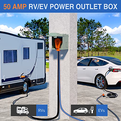 Image of Nilight 50AMP RV EV Power Outlet Box 125 /250V ETL Listed 14-50R Receptacle | Heavy Duty Pre-drilled Enclosed Lockable Box Waterproof for Camper Caravan Motorhome Van