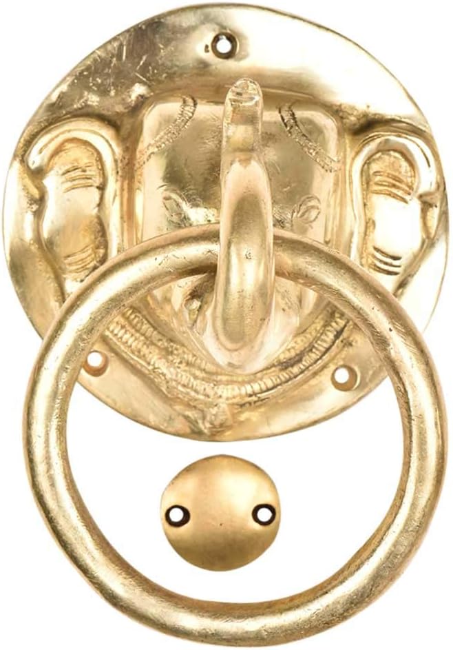 Indian Shelf Elephant Head with Trunk Brass Door Knockers for Front Door - Ring Door Main Door Decoration Items - Gold Home Entrance Decor Items for Wall - 16.25 Cm
