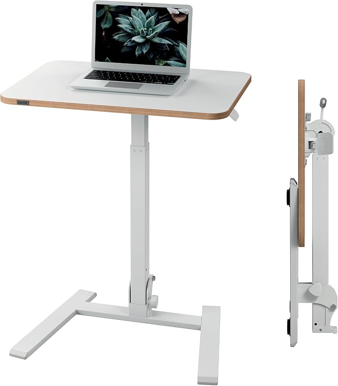 Leitz Ergo Klappbarer und höhenverstellbarer Schreibtisch, Kompaktes Stehpult mit Tragegriff, Ergonomischer Arbeitsplatz für das Home Office, Belastbar bis 20 kg, 65 x 48 cm, Weiß, 65880001
